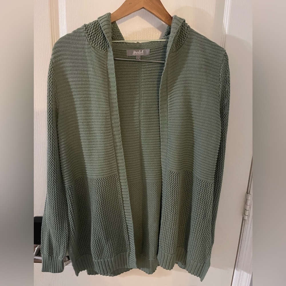 Marled‎ Olive Green Hooded Cardigan